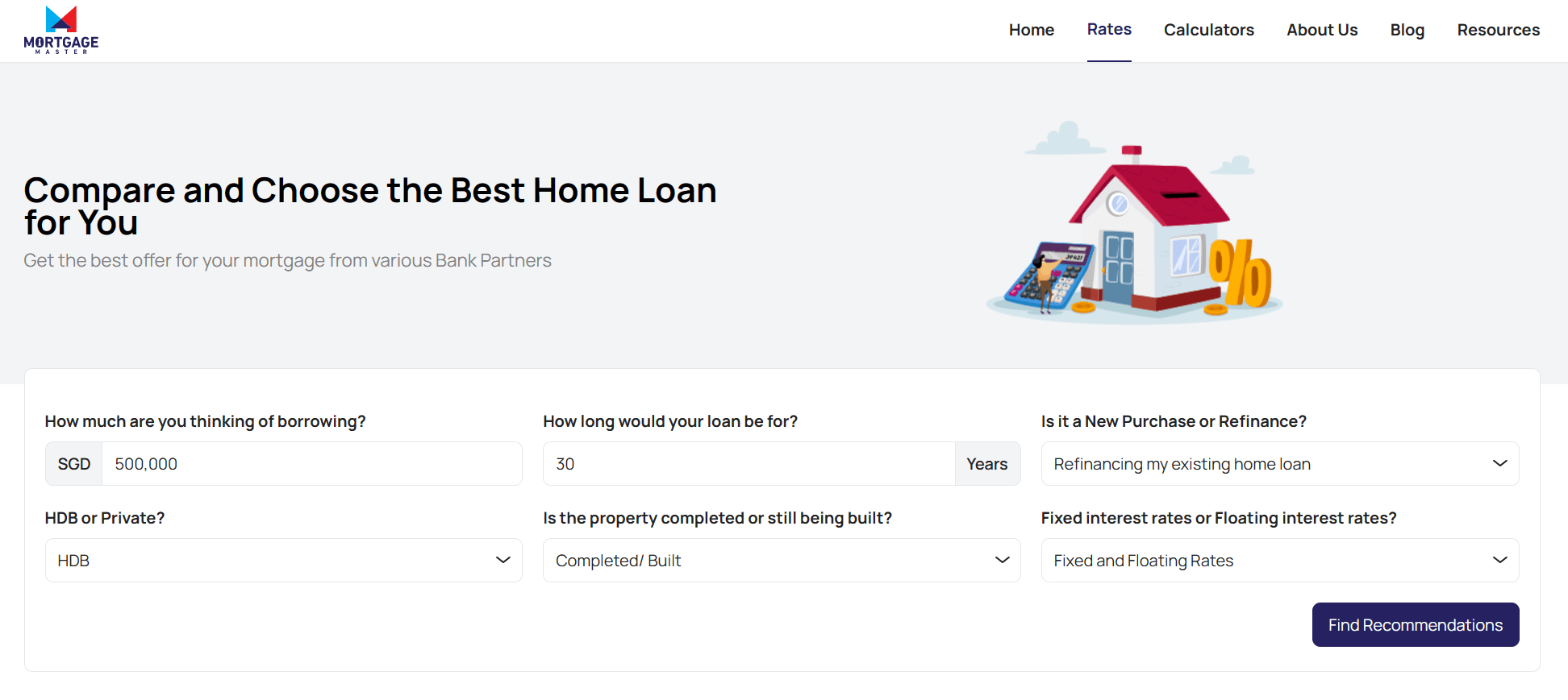 Screenshot of online Home Loan Comparison Tool